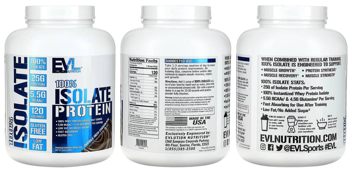 EVLution Nutrition, 100% Isolate Protein, Double Rich Chocolate packaging