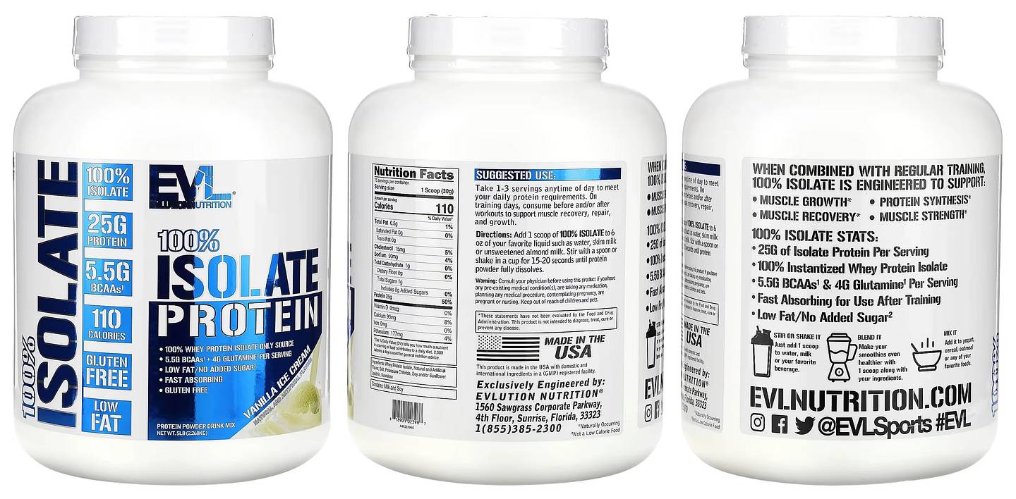 EVLution Nutrition, 100% Isolate Protein, Vanilla Ice Cream packaging