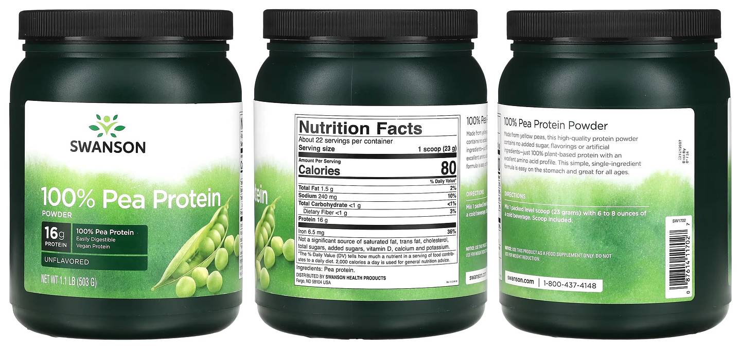 Swanson, 100% Pea Protein Powder packaging