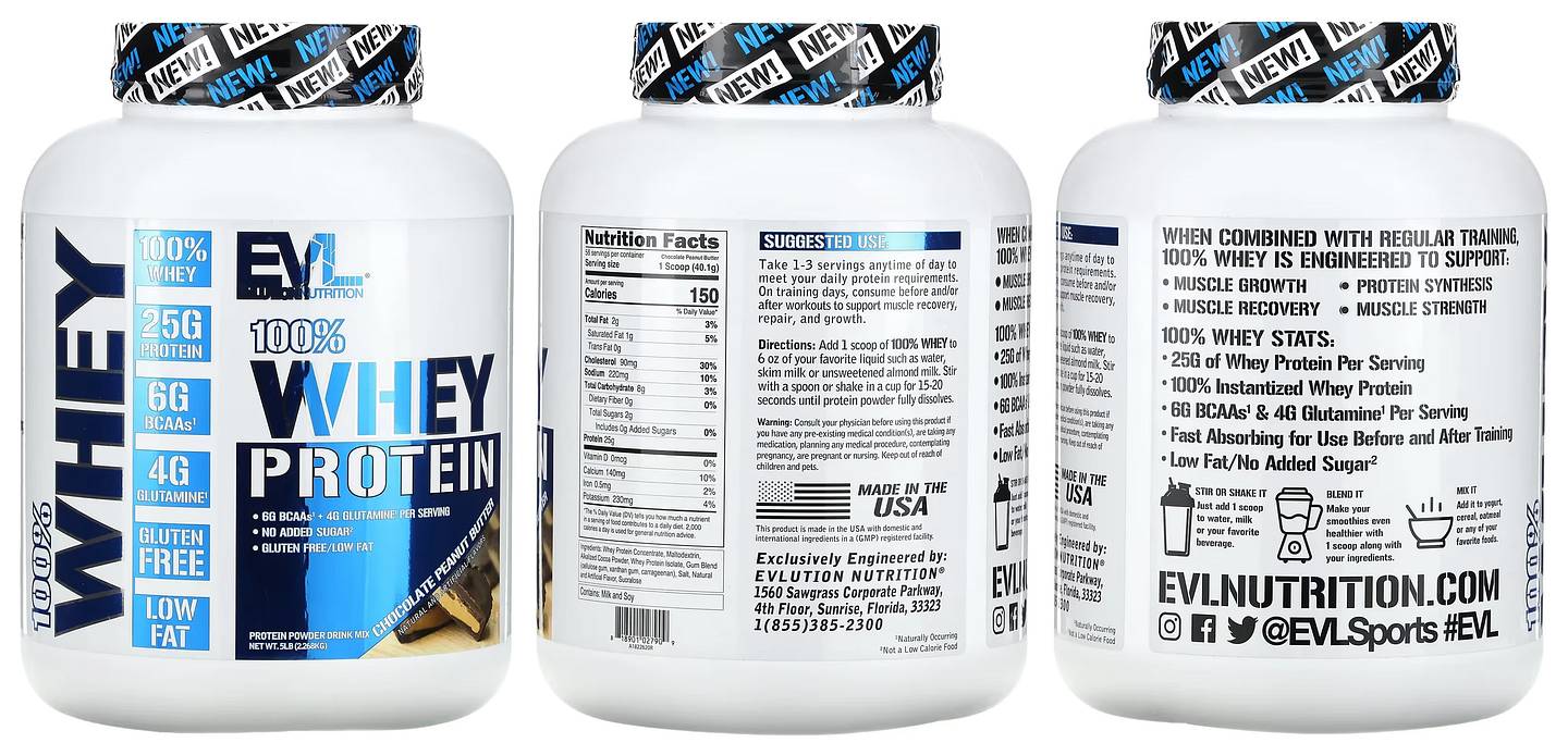 EVLution Nutrition, 100% Whey Protein, Chocolate Peanut Butter packaging