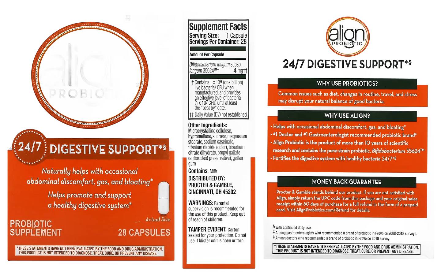 Align Probiotics, 24/7 Digestive Support, Probiotic Supplement packaging