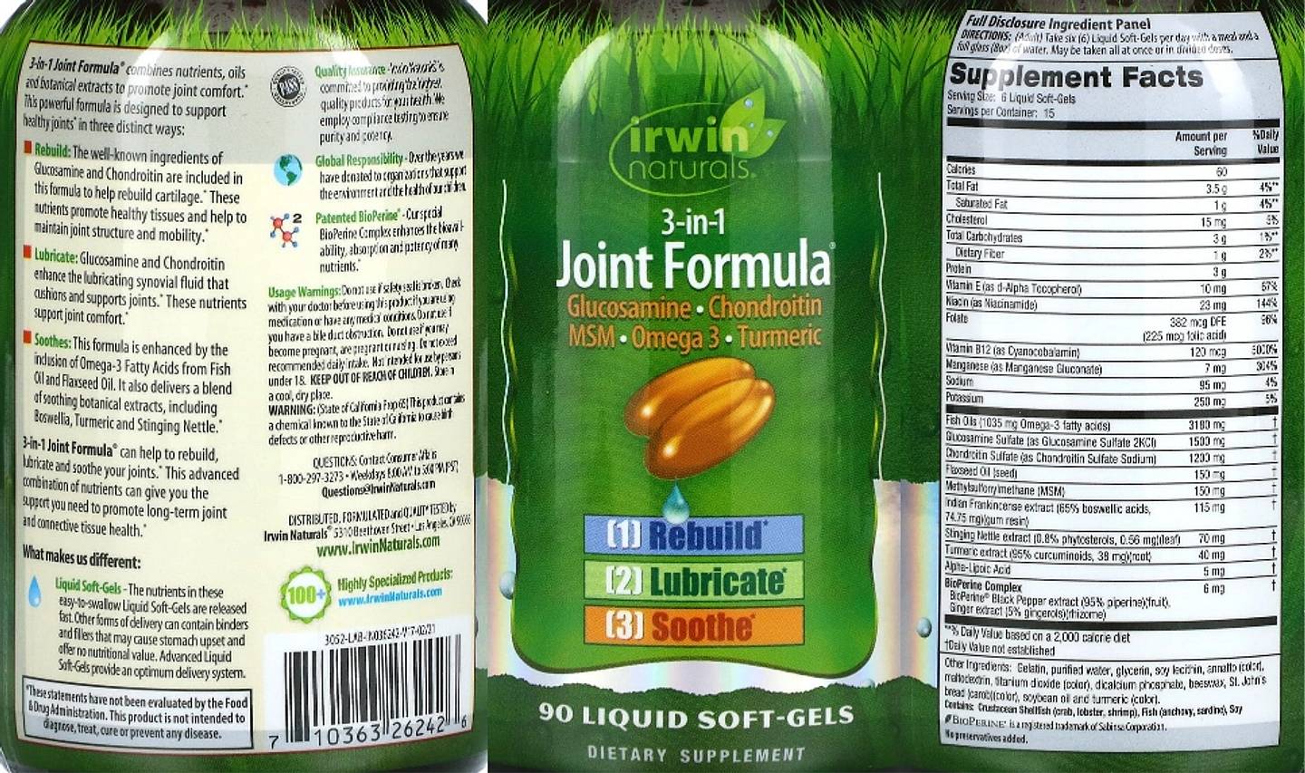 Irwin Naturals, 3-in-1 Joint Formula label