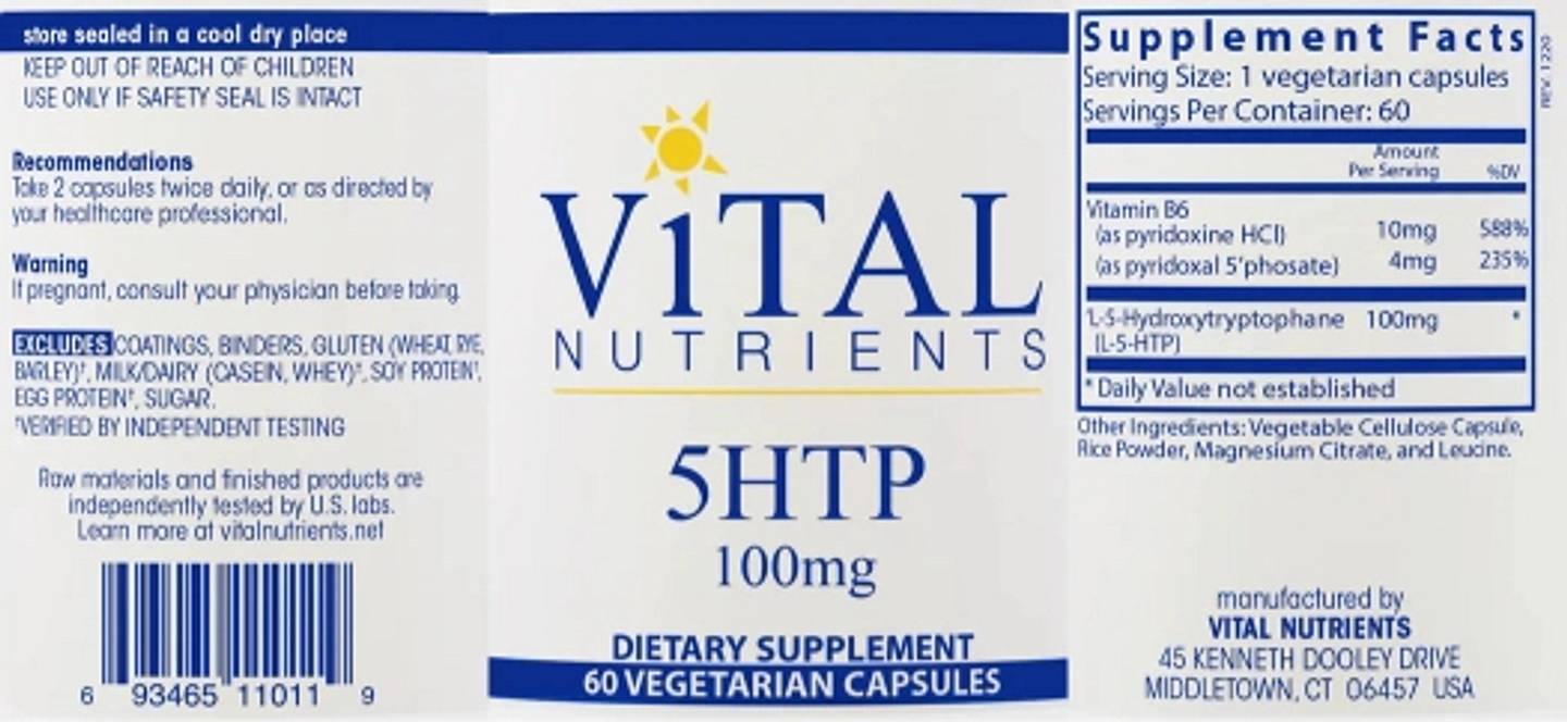 Vital Nutrients, 5-HTP label