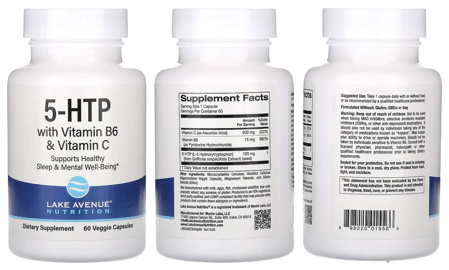 Lake Avenue Nutrition, 5-HTP with Vitamin B6 & Vitamin C packaging