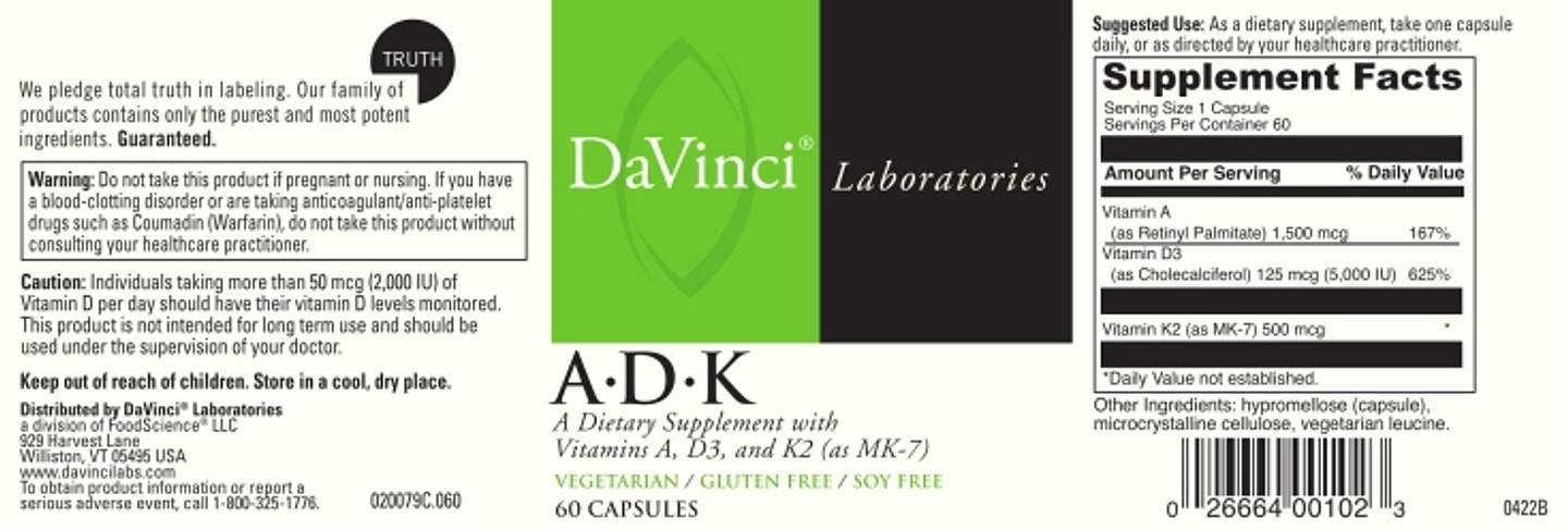 DaVinci Laboratories of Vermont, A-D-K label