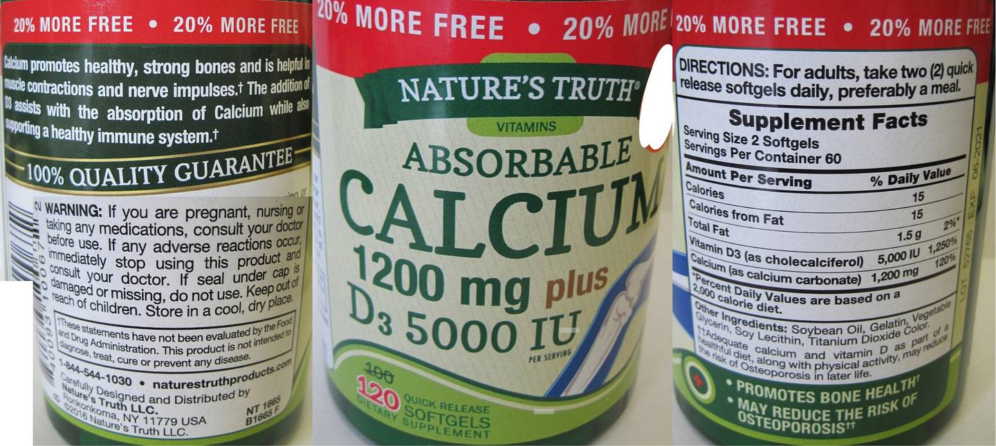 Nature's Truth, Absorbable Calcium label