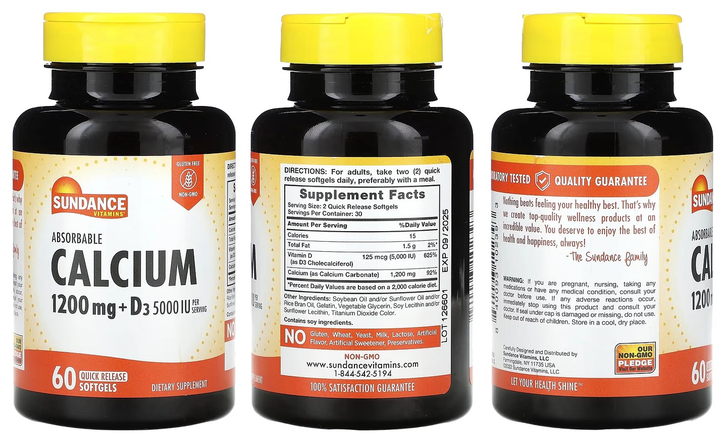 Sundance Vitamins, Absorbable Calcium + D3 packaging