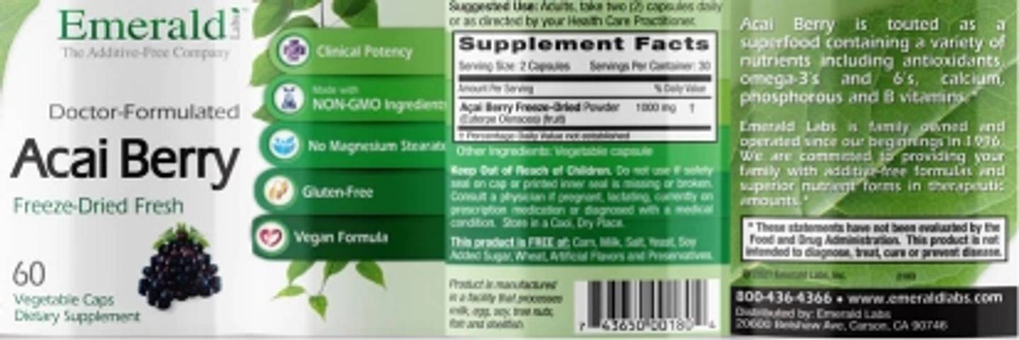 Emerald Laboratories, Acai Berry label