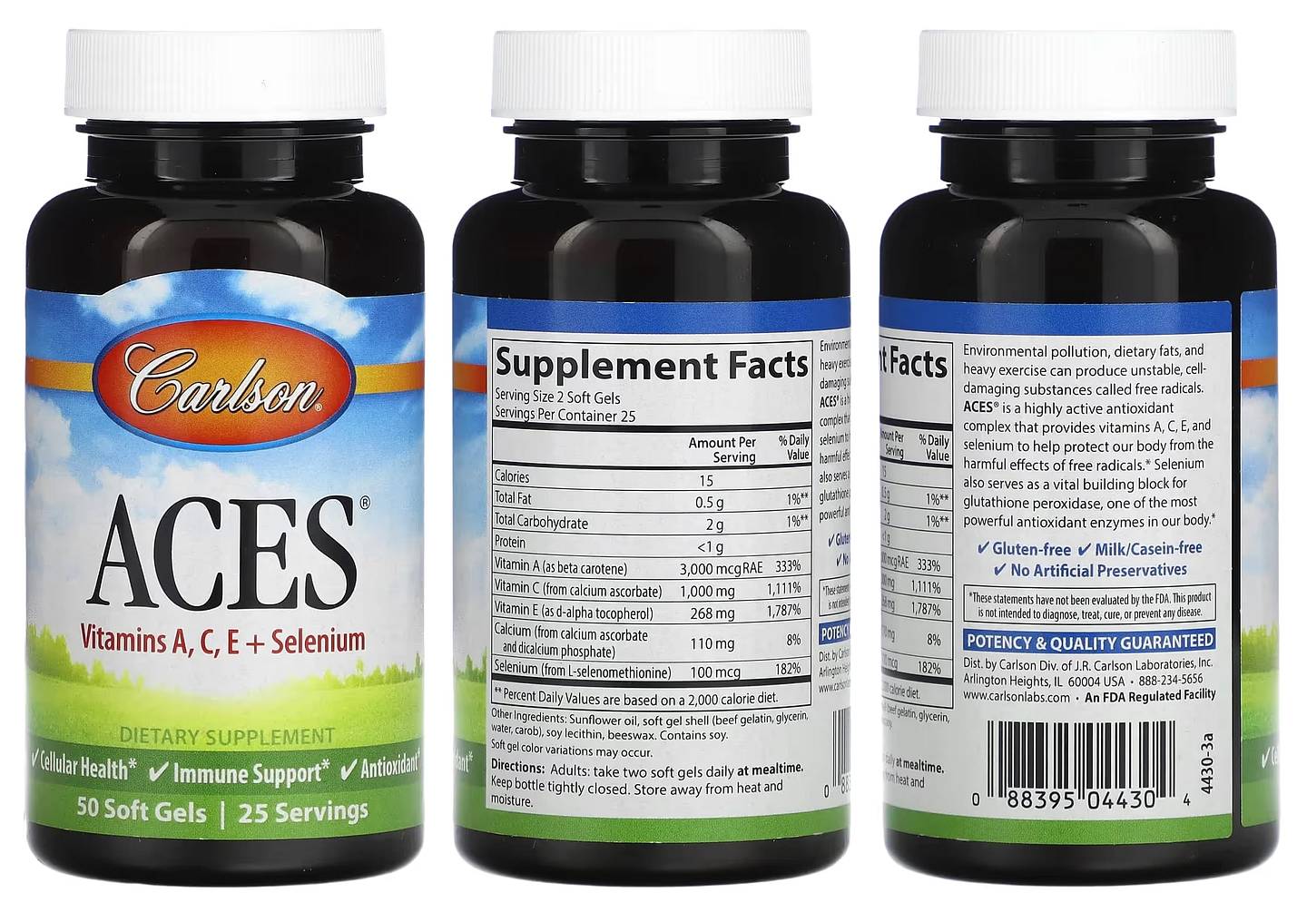 Carlson, ACES, Vitamins A, C, E + Selenium packaging