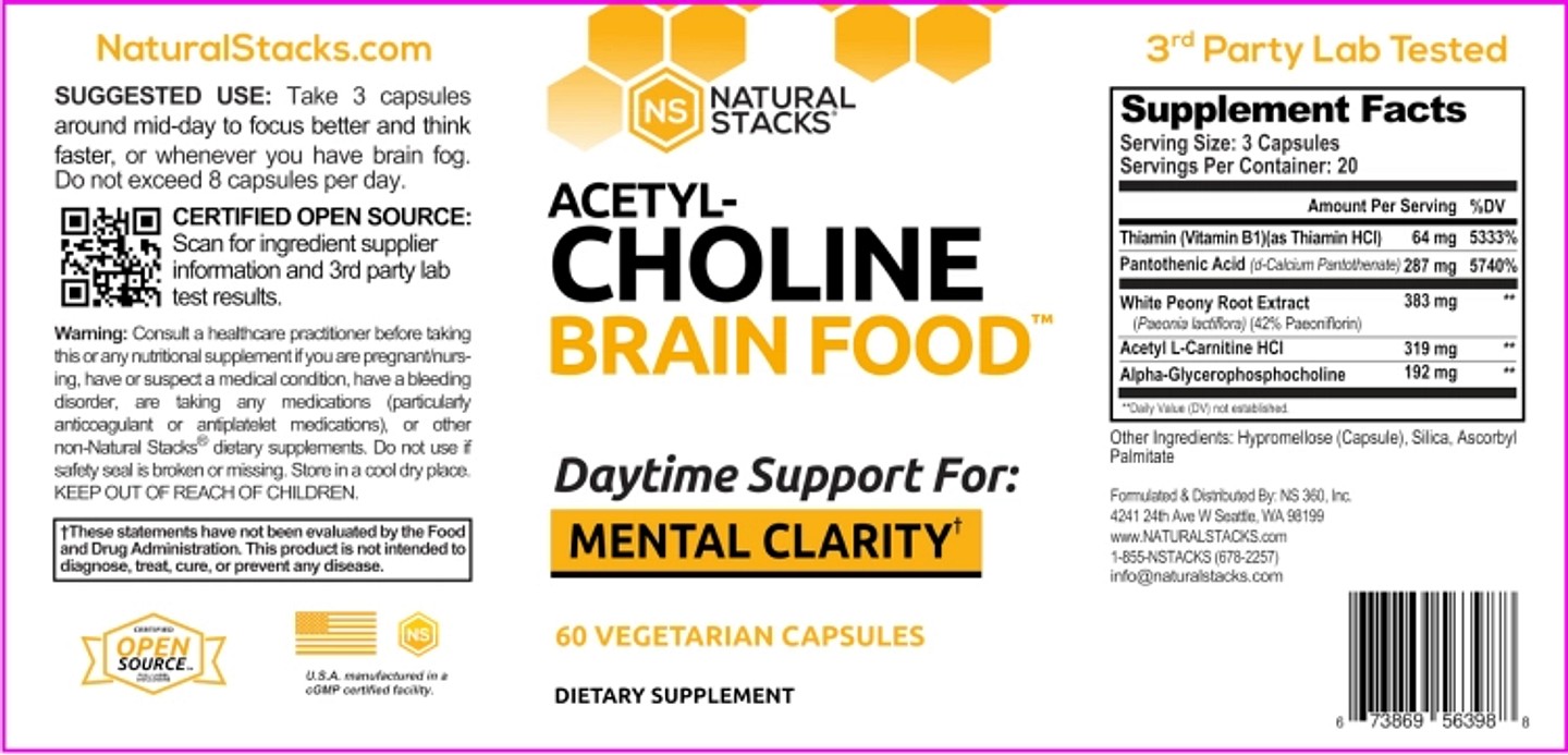 Natural Stacks, Acetyl-Choline Brain Food label