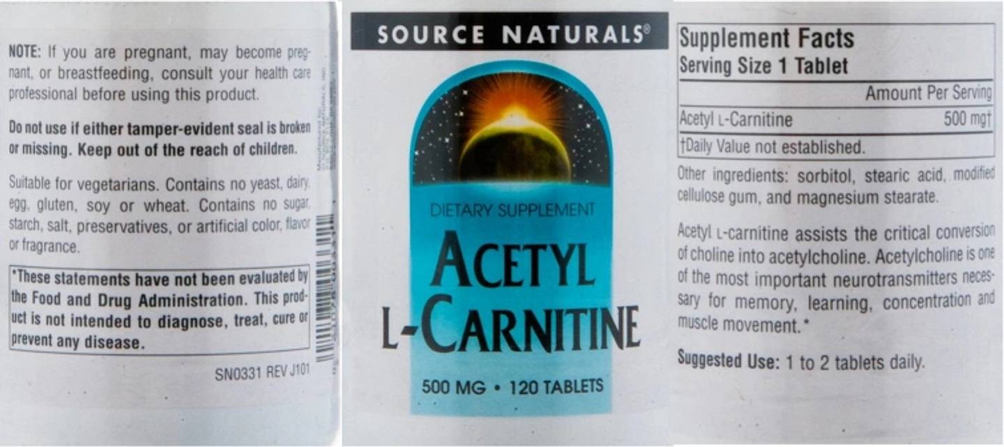 Source Naturals, Acetyl L-Carnitine label