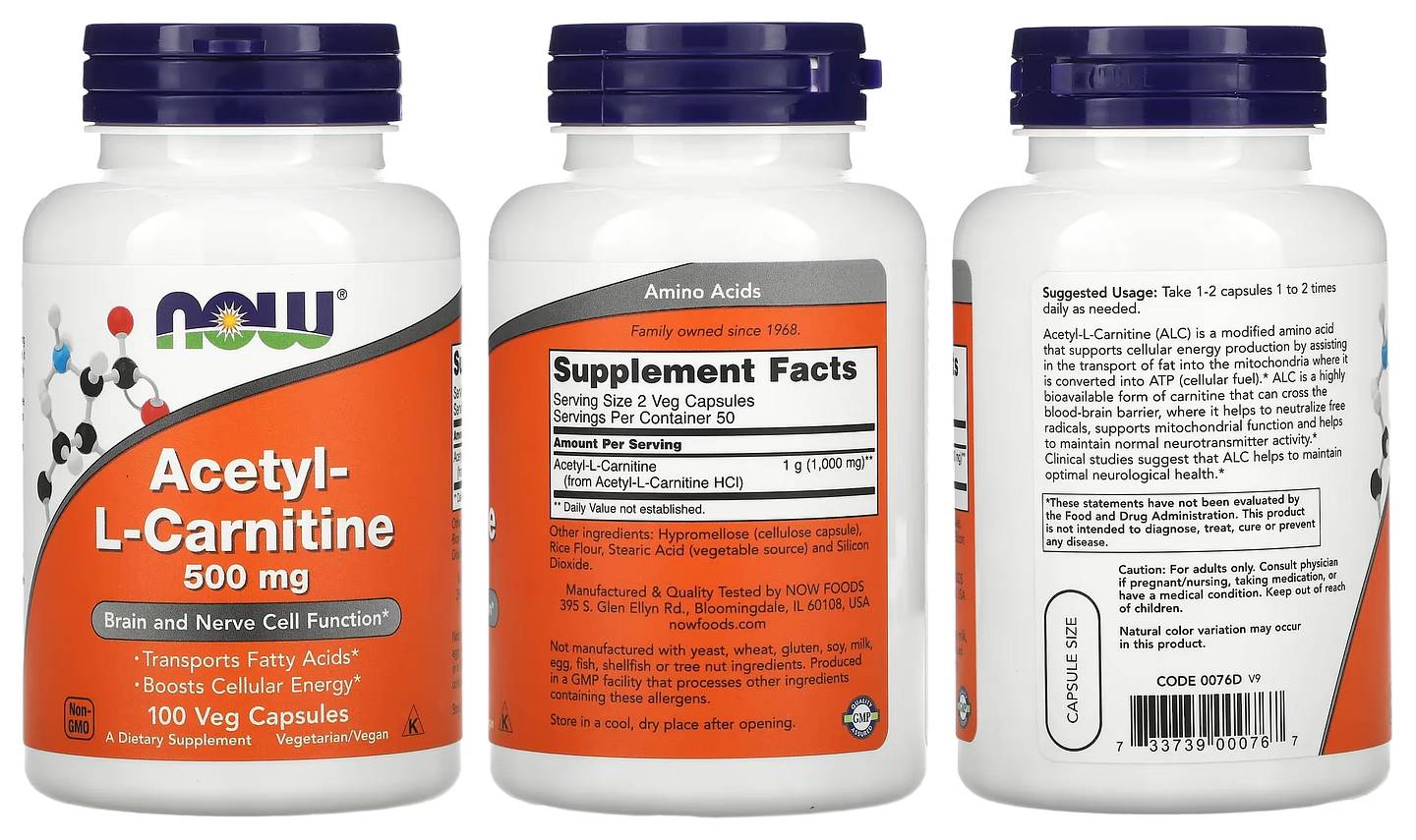 NOW Foods, Acetyl-L-Carnitine packaging