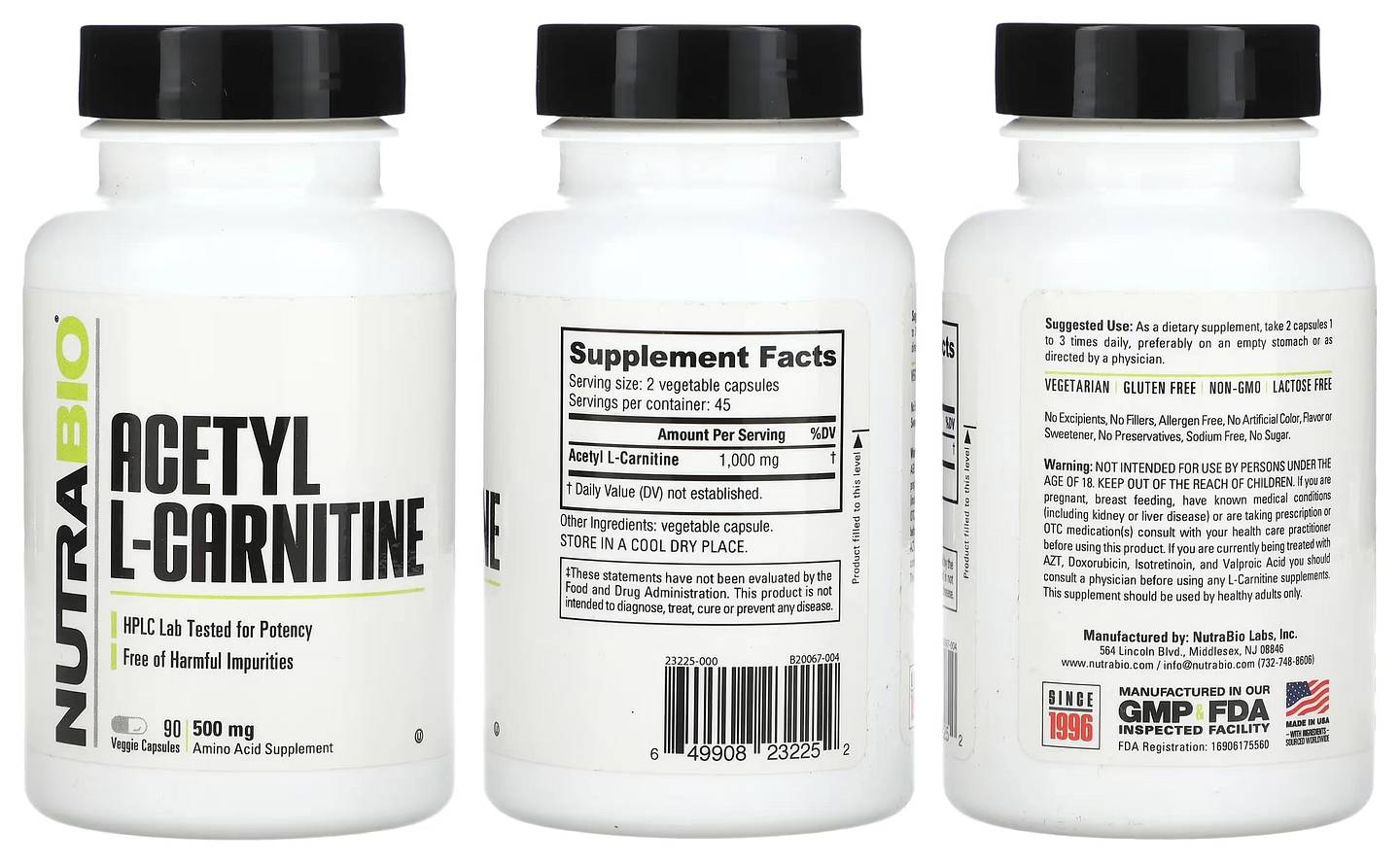 NutraBio, Acetyl L-Carnitine packaging