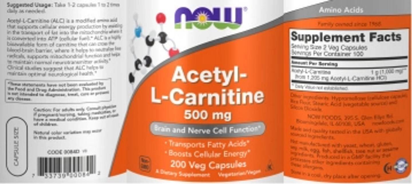 NOW Foods, Acetyl-L-Carnitine label
