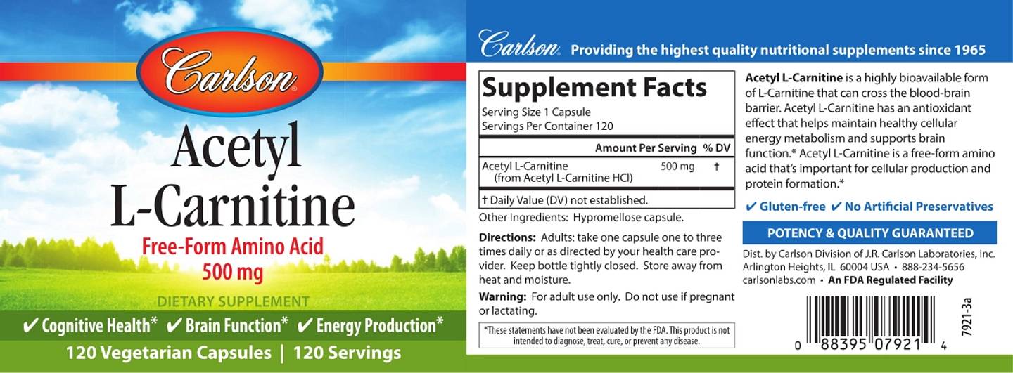 Carlson, Acetyl-L-Carnitine label