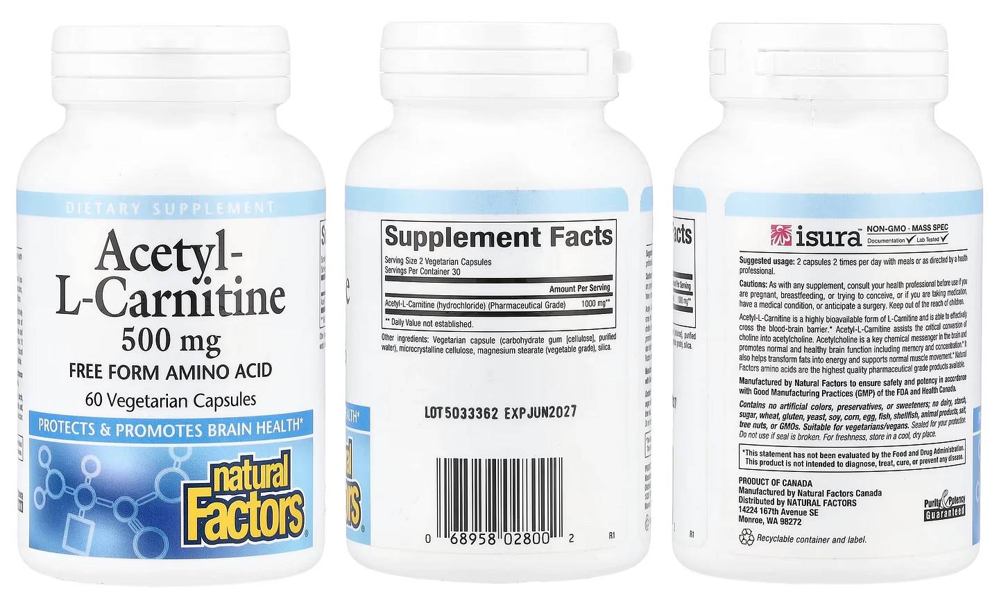 Natural Factors, Acetyl-L-Carnitine packaging