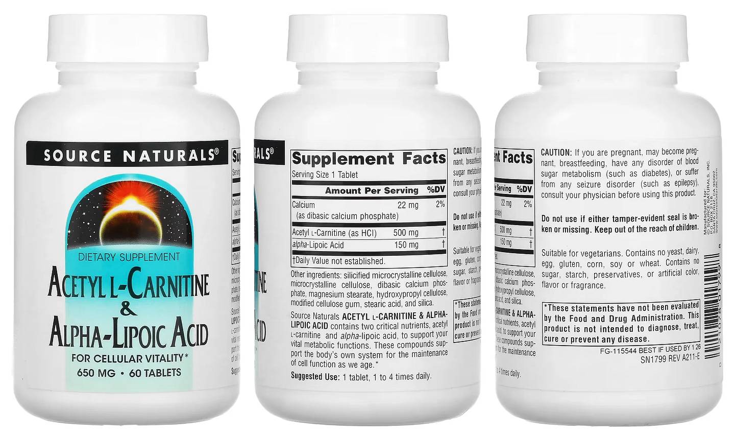 Source Naturals, Acetyl L-Carnitine & Alpha-Lipoic Acid packaging