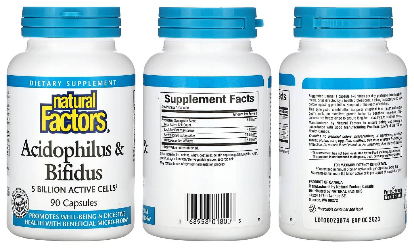 Natural Factors, Acidophilus & Bifidus packaging