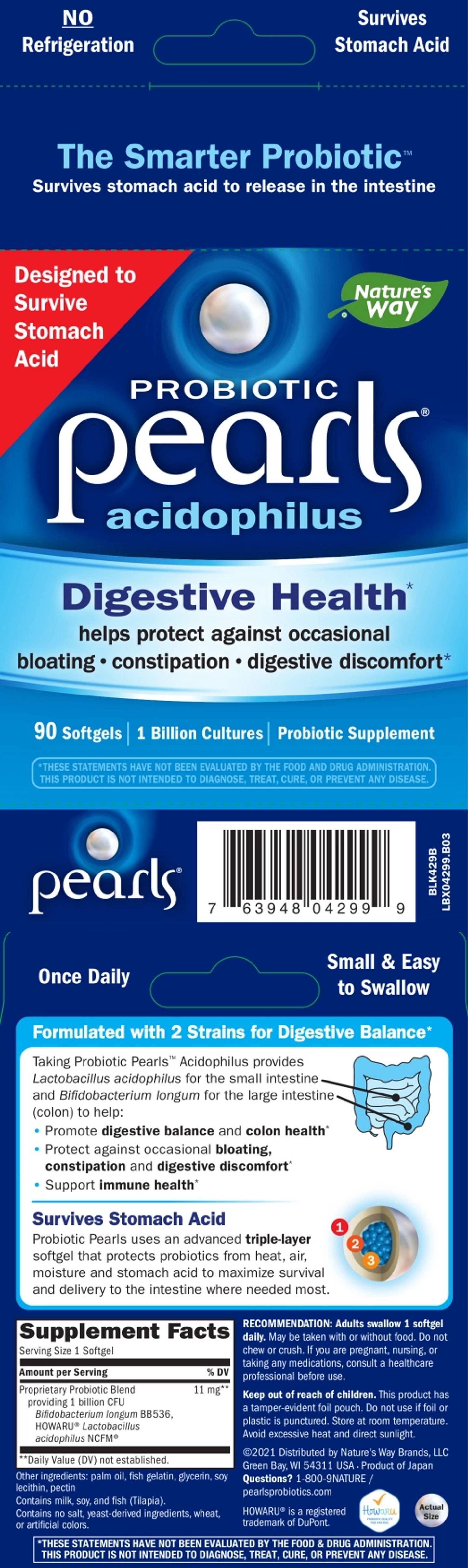 Nature's Way, Acidophilus Probiotic Pearls label