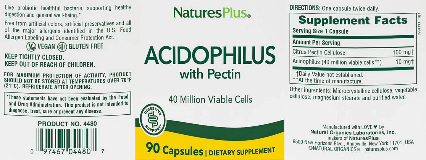 NaturesPlus, Acidophilus with Pectin label