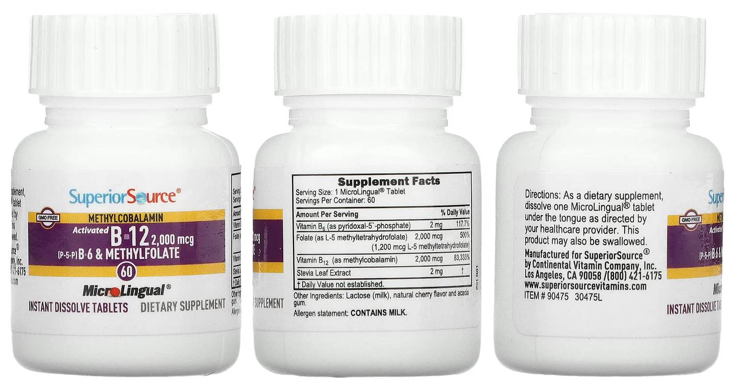 Superior Source, Activated B-12 Methylcobalamin, B-6 (P-5-P) & Methylfolate packaging