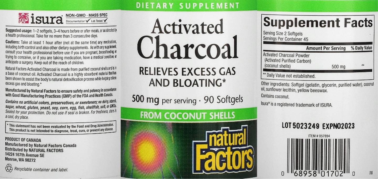 Natural Factors, Activated Charcoal label