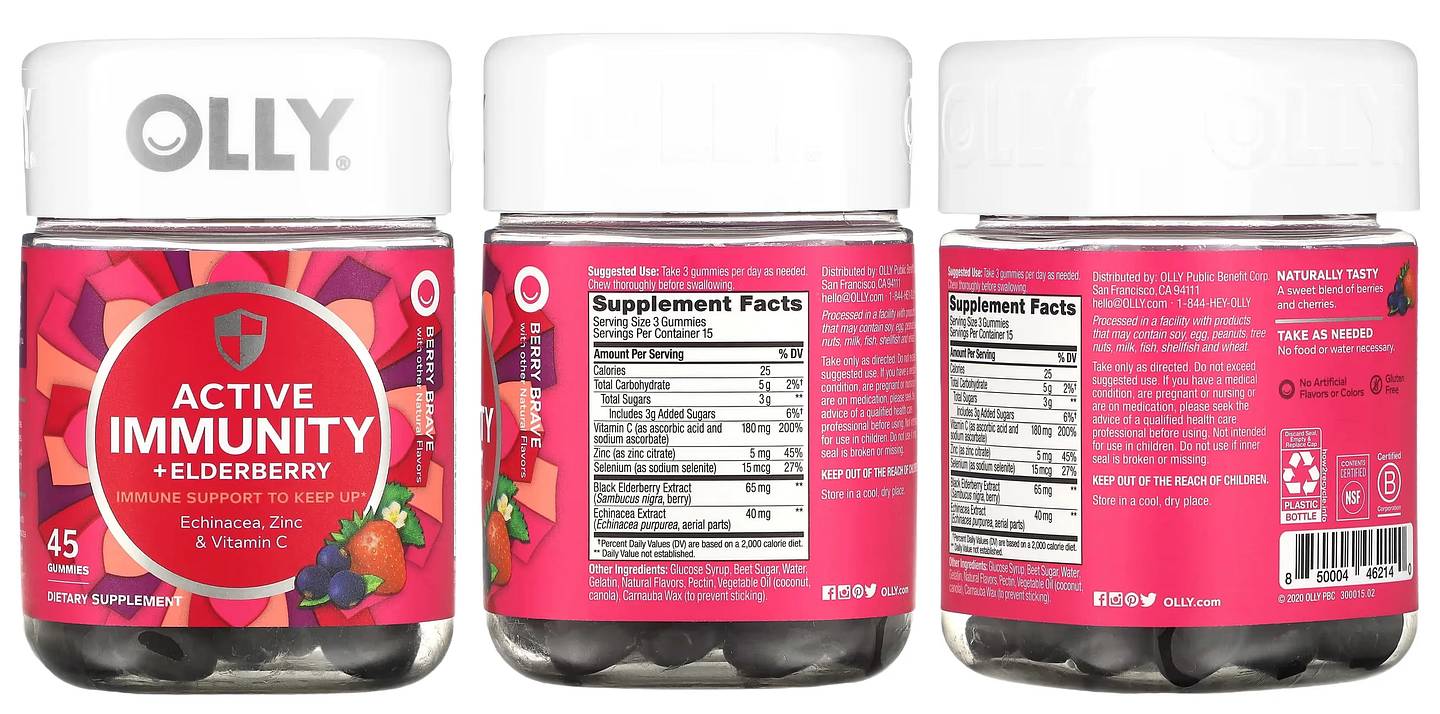 OLLY, Active Immunity + Elderberry, Berry Brave packaging