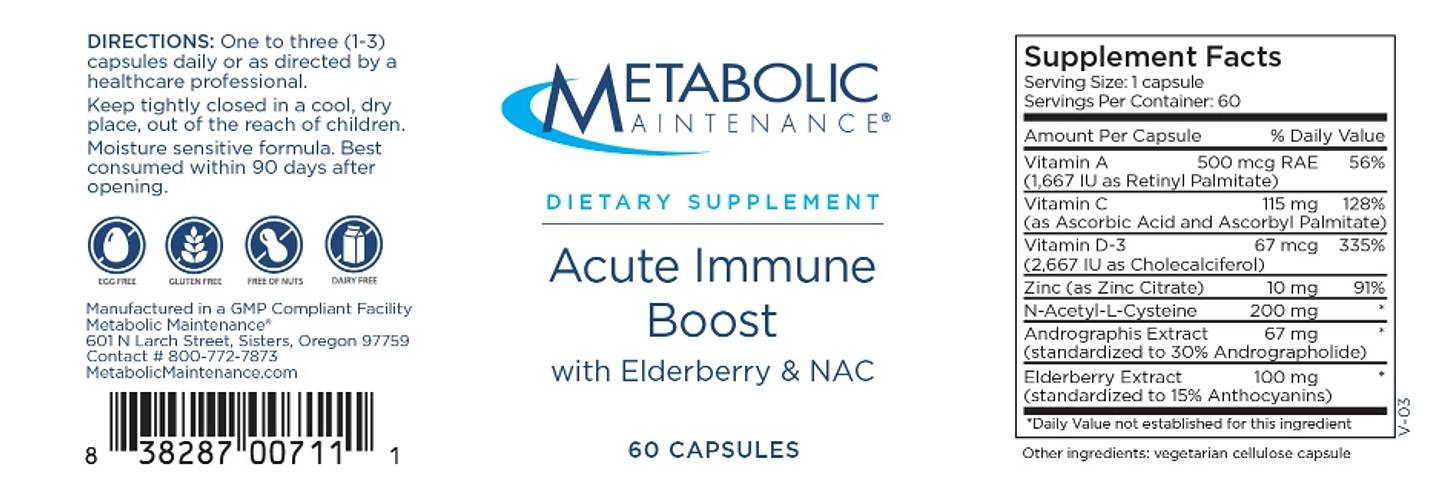 Metabolic Maintenance, Acute Immune Boost label