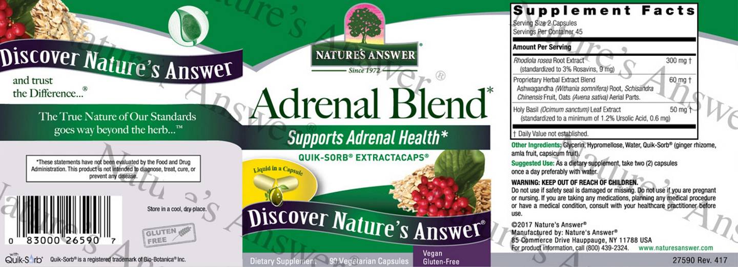 Nature's Answer, Adrenal Blend label