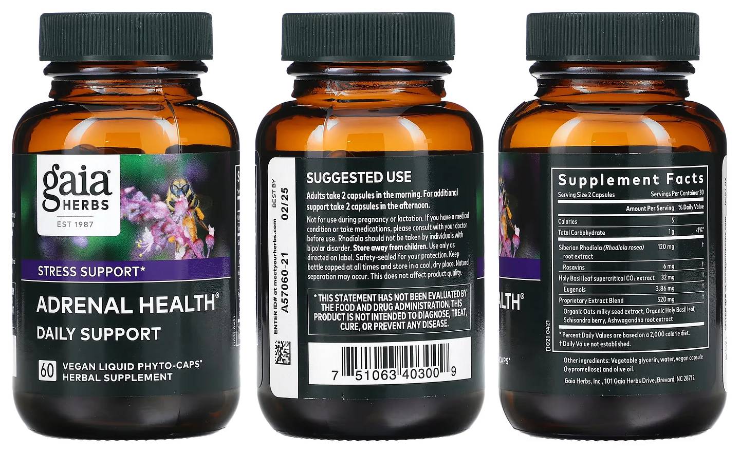 Gaia Herbs, Adrenal Health packaging