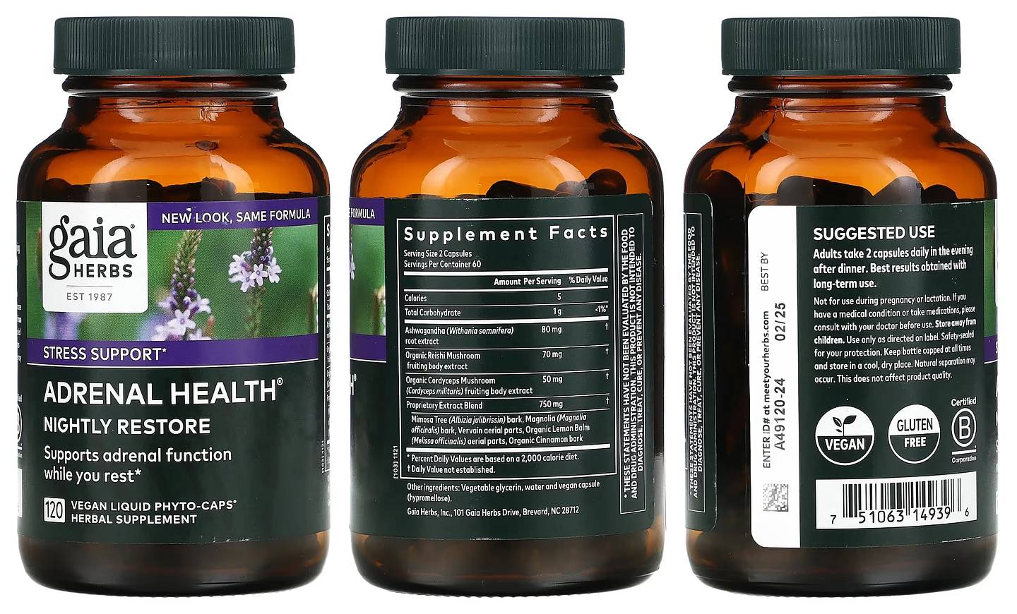 Gaia Herbs, Adrenal Health packaging