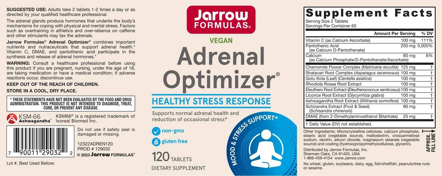 Jarrow Formulas, Adrenal Optimizer label