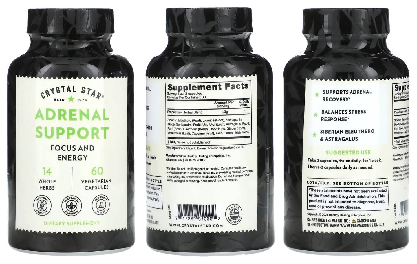 Crystal Star, Adrenal Support packaging