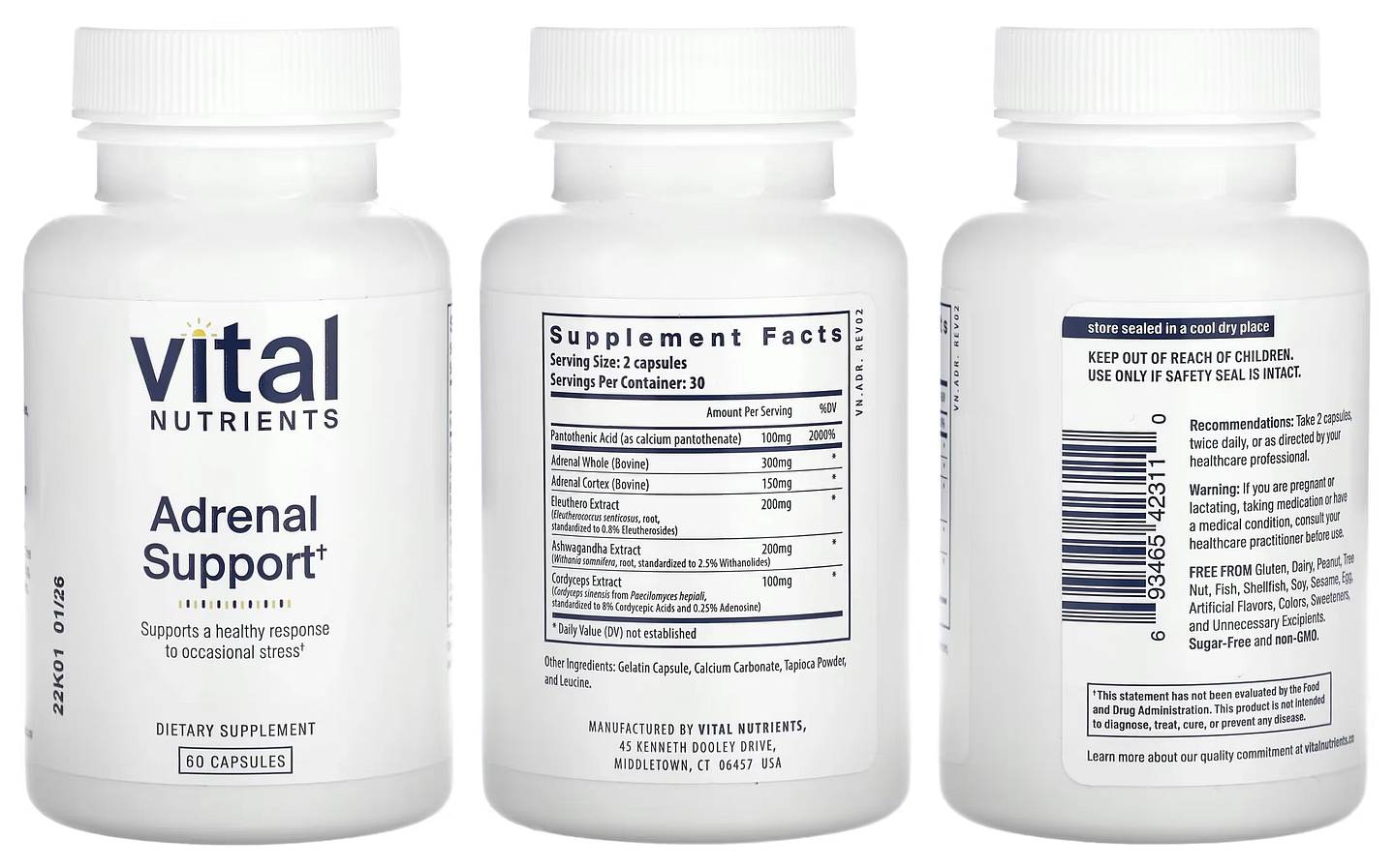 Vital Nutrients, Adrenal Support packaging