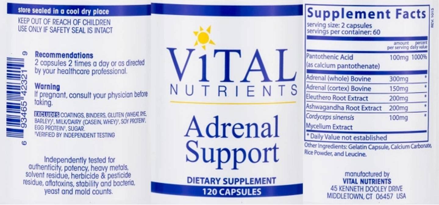 Vital Nutrients, Adrenal Support label