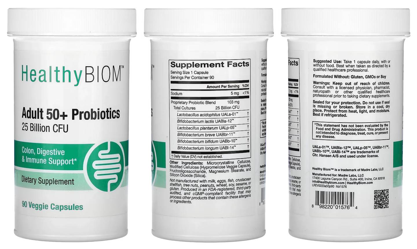 HealthyBiom, Adult 50+ Probiotics, 25 Billion CFU packaging