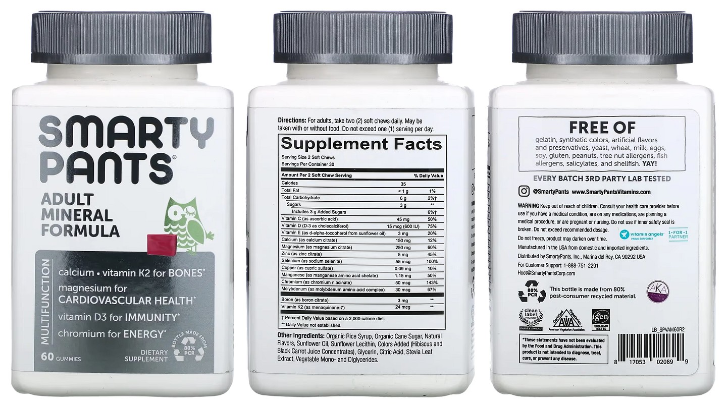 SmartyPants, Adult Mineral Formula packaging