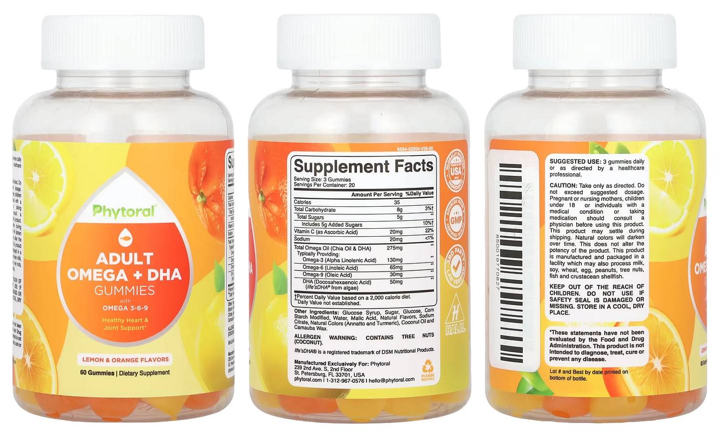 Phytoral, Adult Omega + DHA Gummies with Omega 3-6-9 packaging