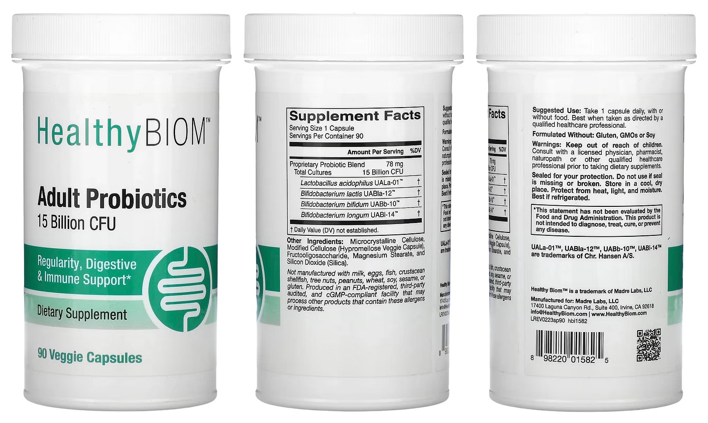 HealthyBiom, Adult Probiotics, 15 Billion CFUs packaging