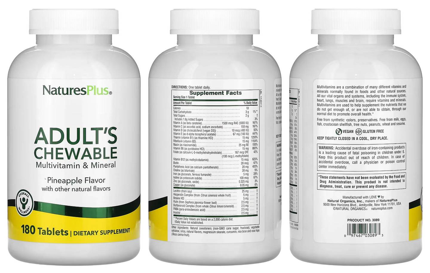 NaturesPlus, Adult's Chewable Multivitamin & Mineral packaging