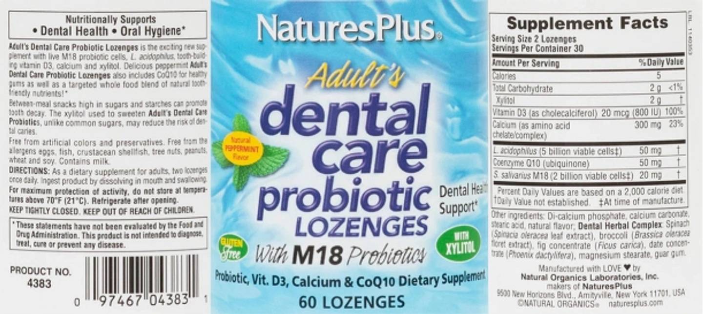 NaturesPlus, Adult's Dental Care Probiotic label