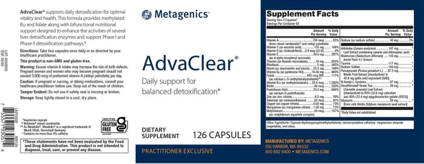 Metagenics, AdvaClear label