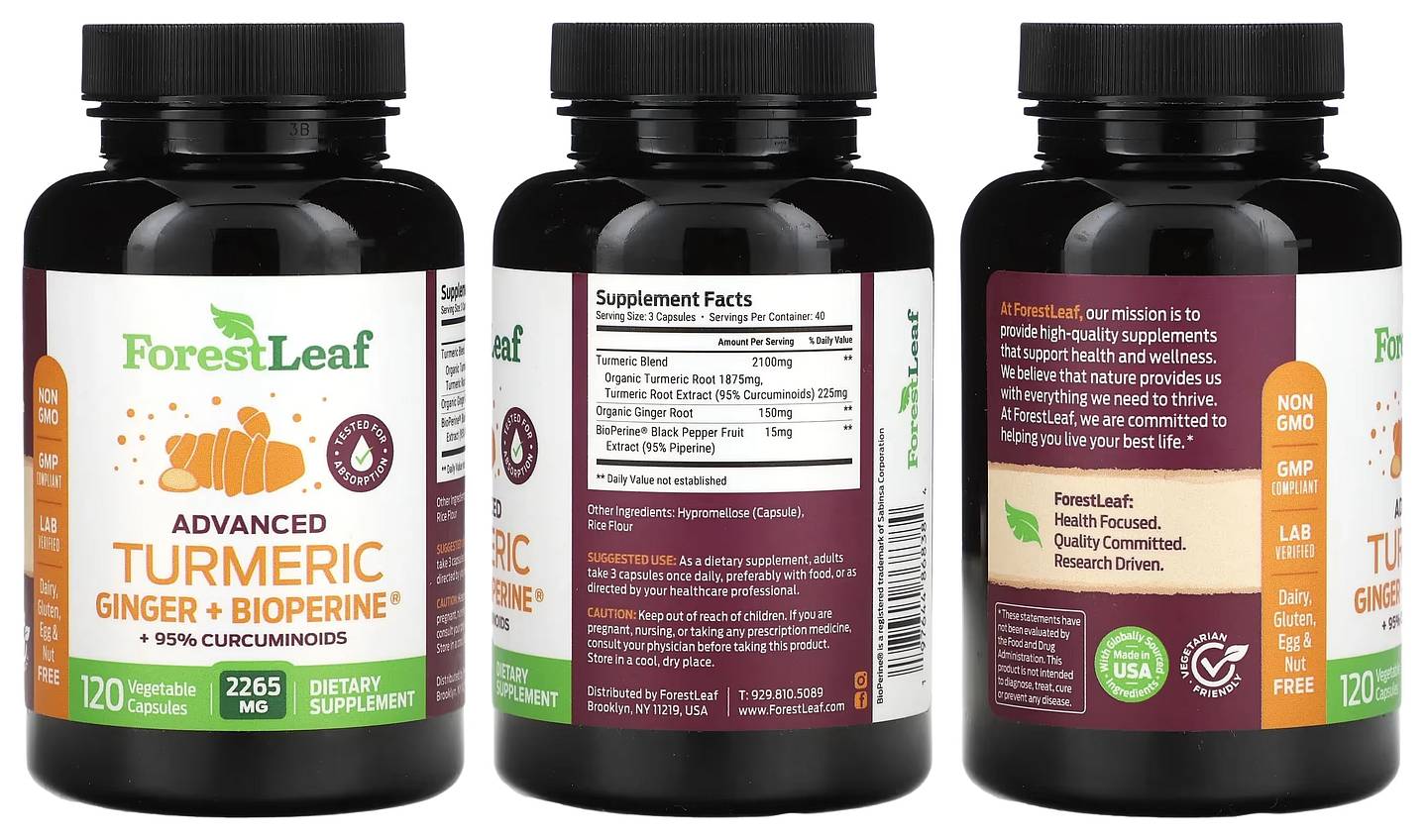 Forest Leaf, Advanced Turmeric Ginger + Bioperine packaging