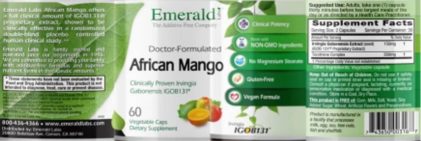 Emerald Laboratories, African Mango label