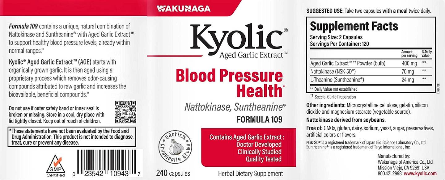 Kyolic, Aged Garlic Extract label