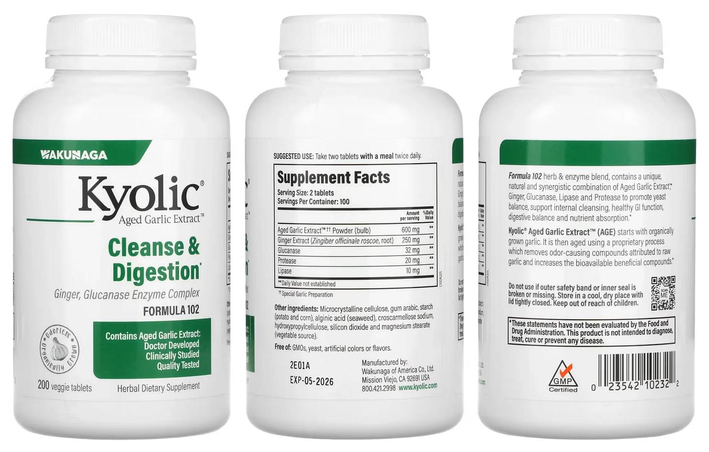 Kyolic, Aged Garlic Extract, Cleanse & Digestion, Formula 102 packaging