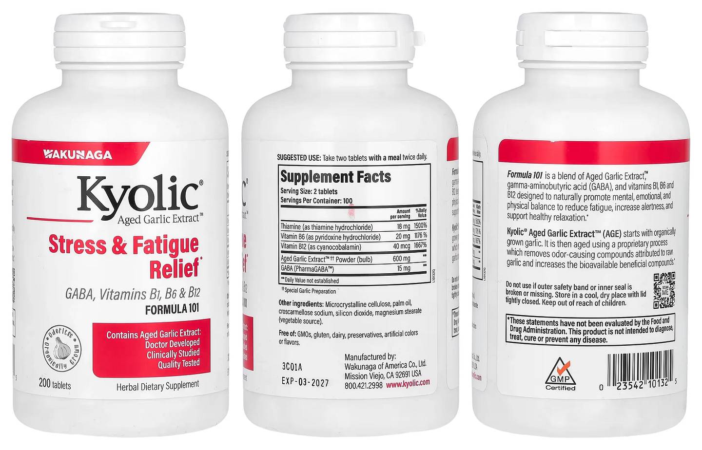 Kyolic, Aged Garlic Extract, Stress & Fatigue Relief, Formula 101 packaging