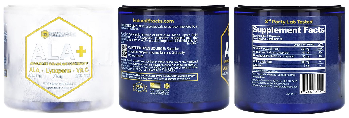Natural Stacks, ALA+ Advanced Brain Antioxidants packaging