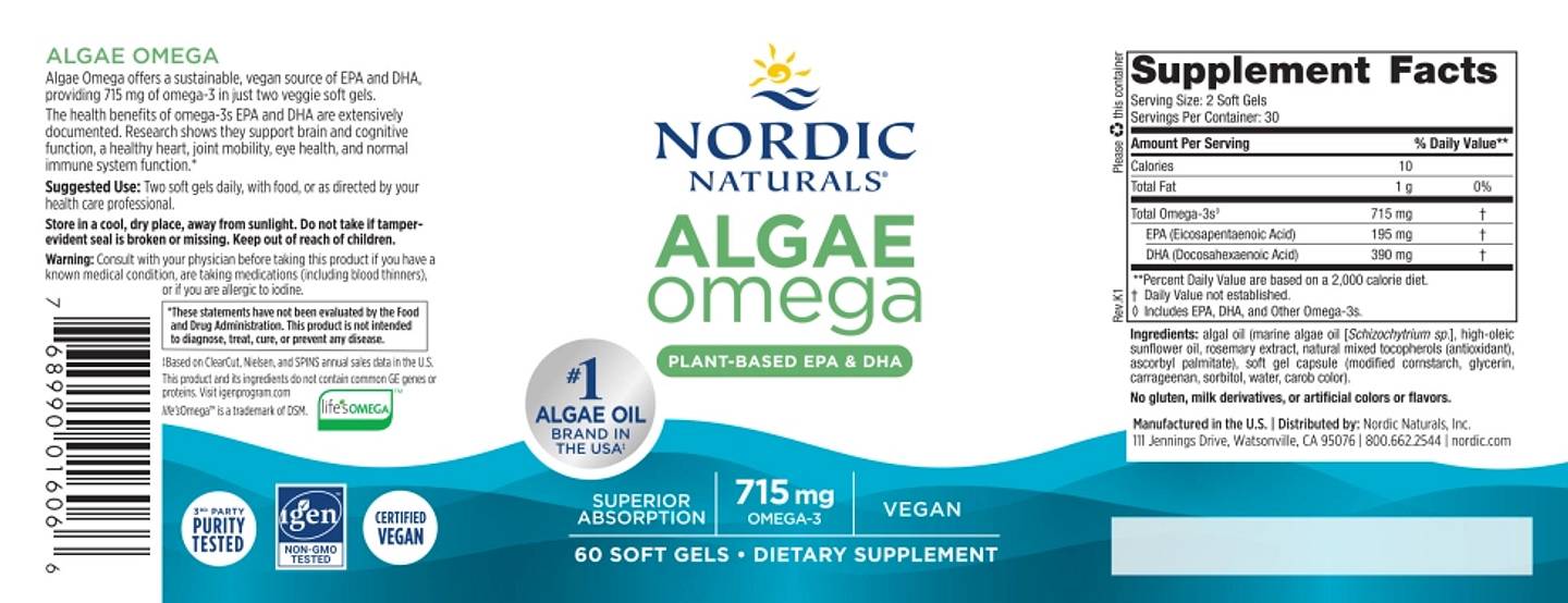 Nordic Naturals, Algae Omega label