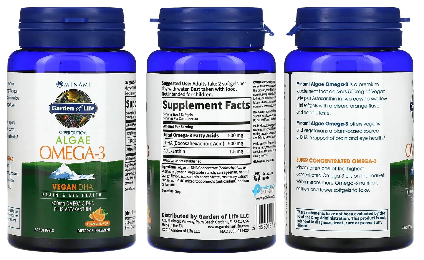 Minami Nutrition, Algae Omega-3 packaging